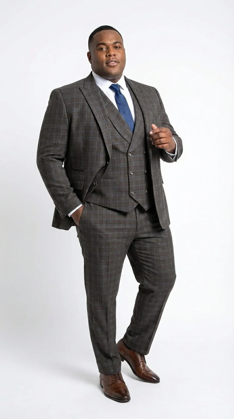 Vitali Men’s Brown Grey with blue Check 3 Piece Suit – Classic Plaid Formal Suit Set with Blazer, Vest & Trousers, Business Wedding Party Wear for Men Modern Fit - Image 15