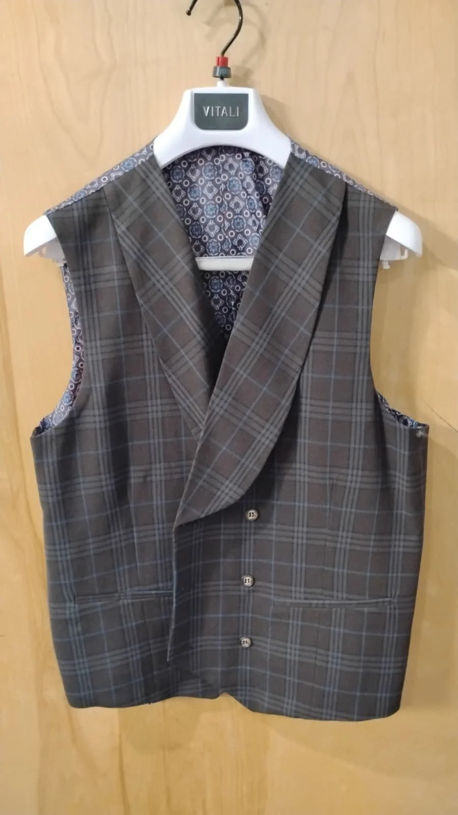 Vitali Men’s Brown Grey with blue Check 3 Piece Suit – Classic Plaid Formal Suit Set with Blazer, Vest & Trousers, Business Wedding Party Wear for Men Modern Fit - Image 19