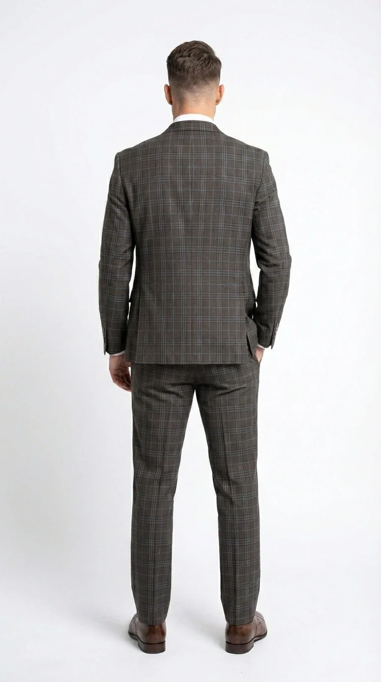Vitali Men’s Brown Grey with blue Check 3 Piece Suit – Classic Plaid Formal Suit Set with Blazer, Vest & Trousers, Business Wedding Party Wear for Men Modern Fit - Image 4