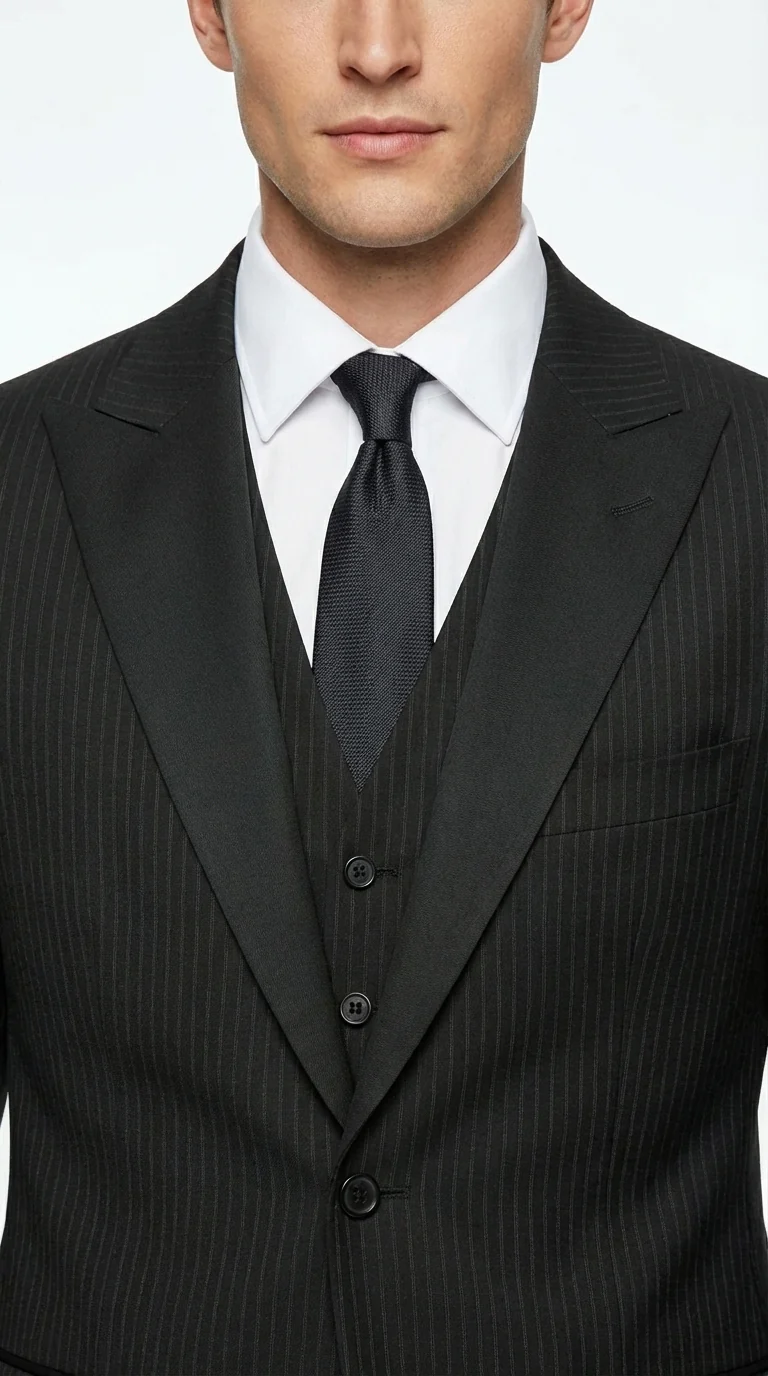 Vitali Mens Black Tone on Tone Shadow Stripe Vested Suit Set – 3 Piece Modern Fit Pinstripe Two Buttons - Image 16
