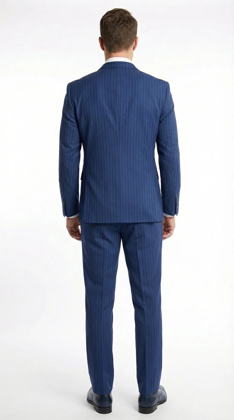 Vitali Mens Blue Tone on Tone Shadow Pinstripe Suit Set – Double Breasted Business Modern Fit Side Vented - Image 6