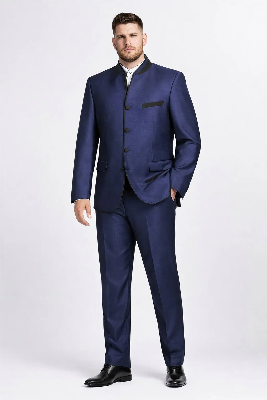 Wedding Groom Suit - Prom Tuxedo Suit - No Collar Weddig Tuxedo - Blue - Image 8