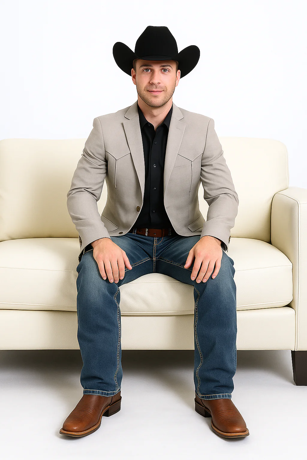 Western Blazer - Saco Para Hombre - Mens Double Button Western Beige Blazer - Image 6