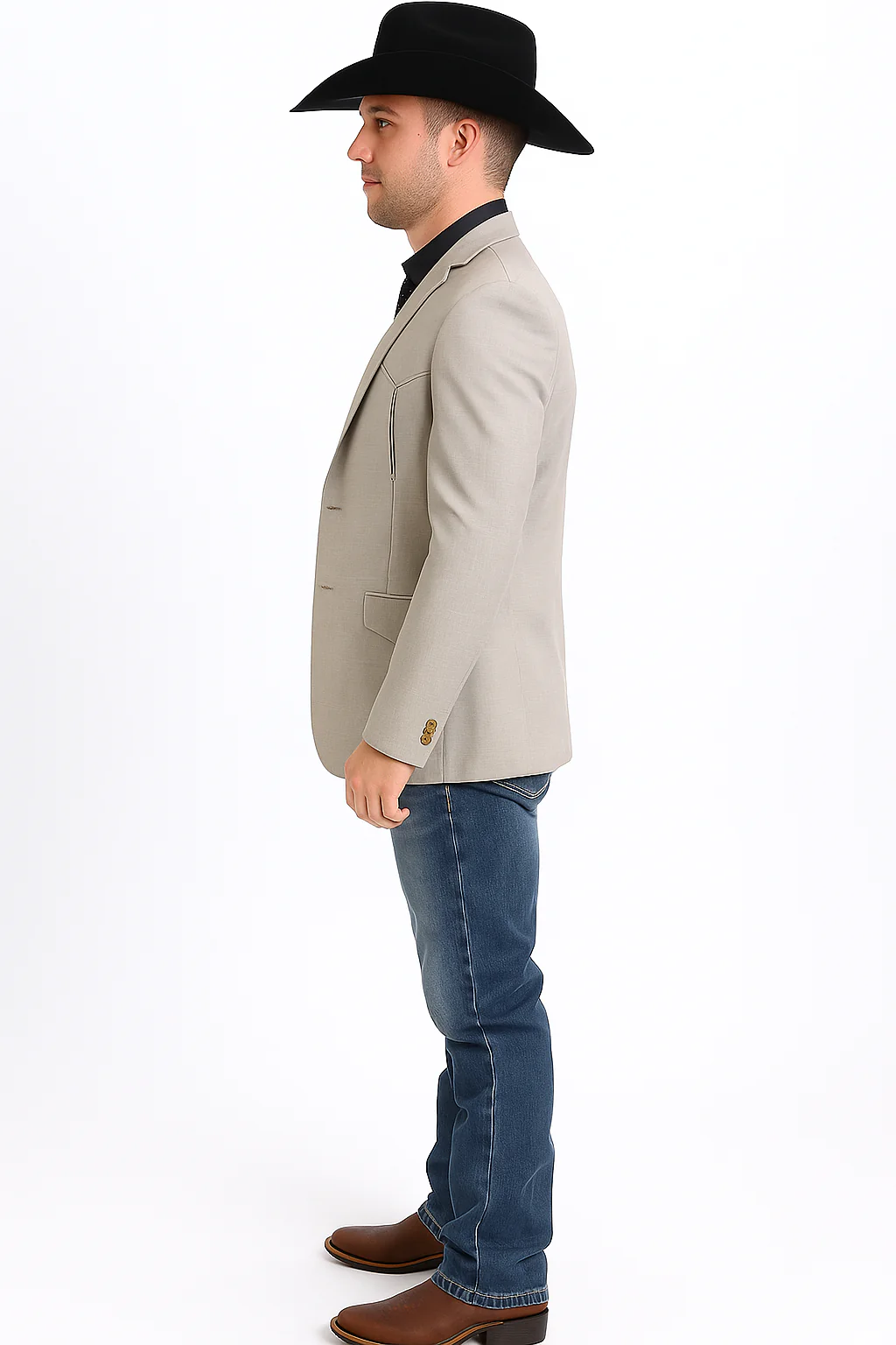 Western Blazer - Saco Para Hombre - Mens Double Button Western Beige Blazer - Image 8
