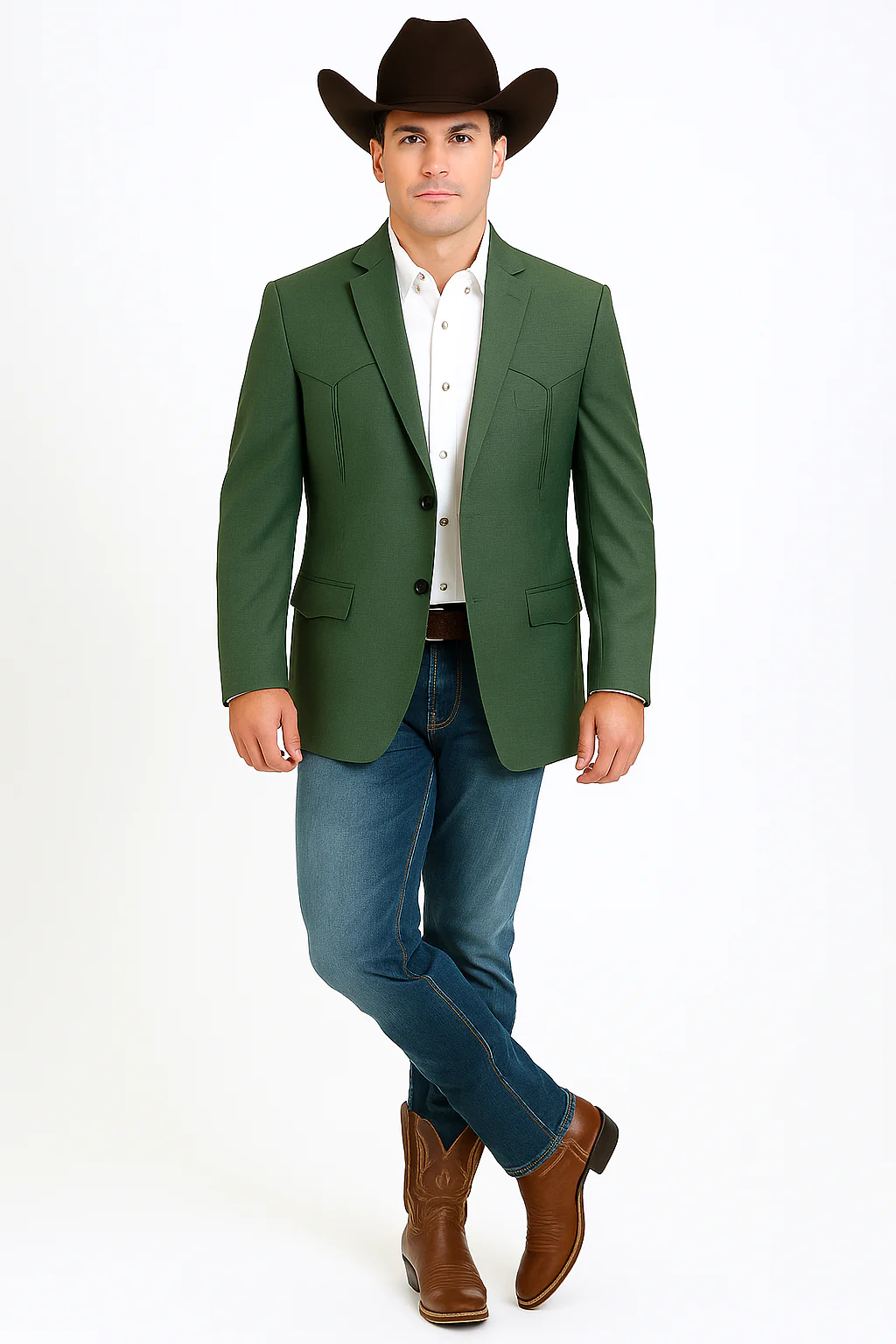 Western Blazer - Saco Para Hombre - Mens Double Button Western Green Blazer - Image 5
