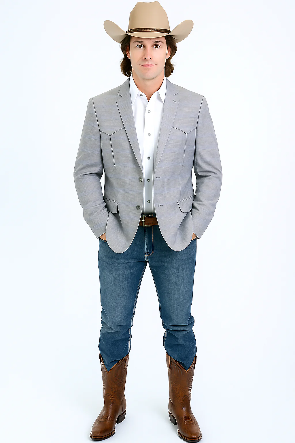 Western Blazer - Saco Para Hombre - Mens Double Button Western Grey Blazer - Image 4