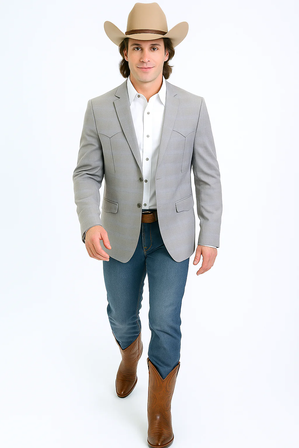 Western Blazer - Saco Para Hombre - Mens Double Button Western Grey Blazer - Image 9