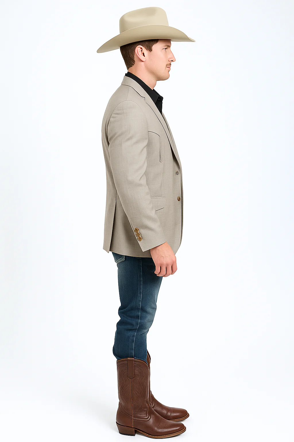 Western Blazer - Saco Para Hombre -Mens Double Button Western Taupe Blazer - Image 6