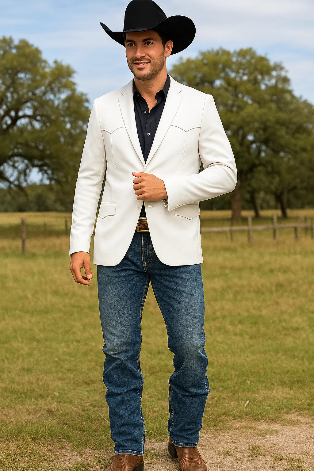Western Blazer - Saco Para Hombre - Mens Double Button Western White Blazer - Image 3