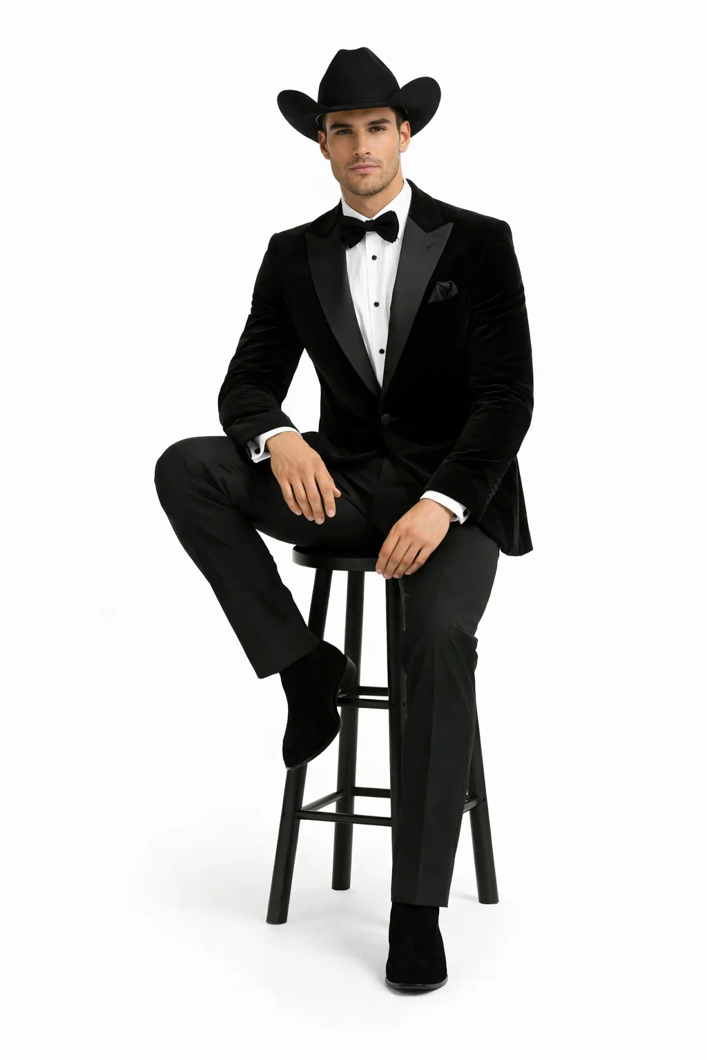 Western Suit - Trajes Para Hombres - Cowboy Formal Attire - Trajes De Novio - Black Matte Shawl Lapel - Image 4