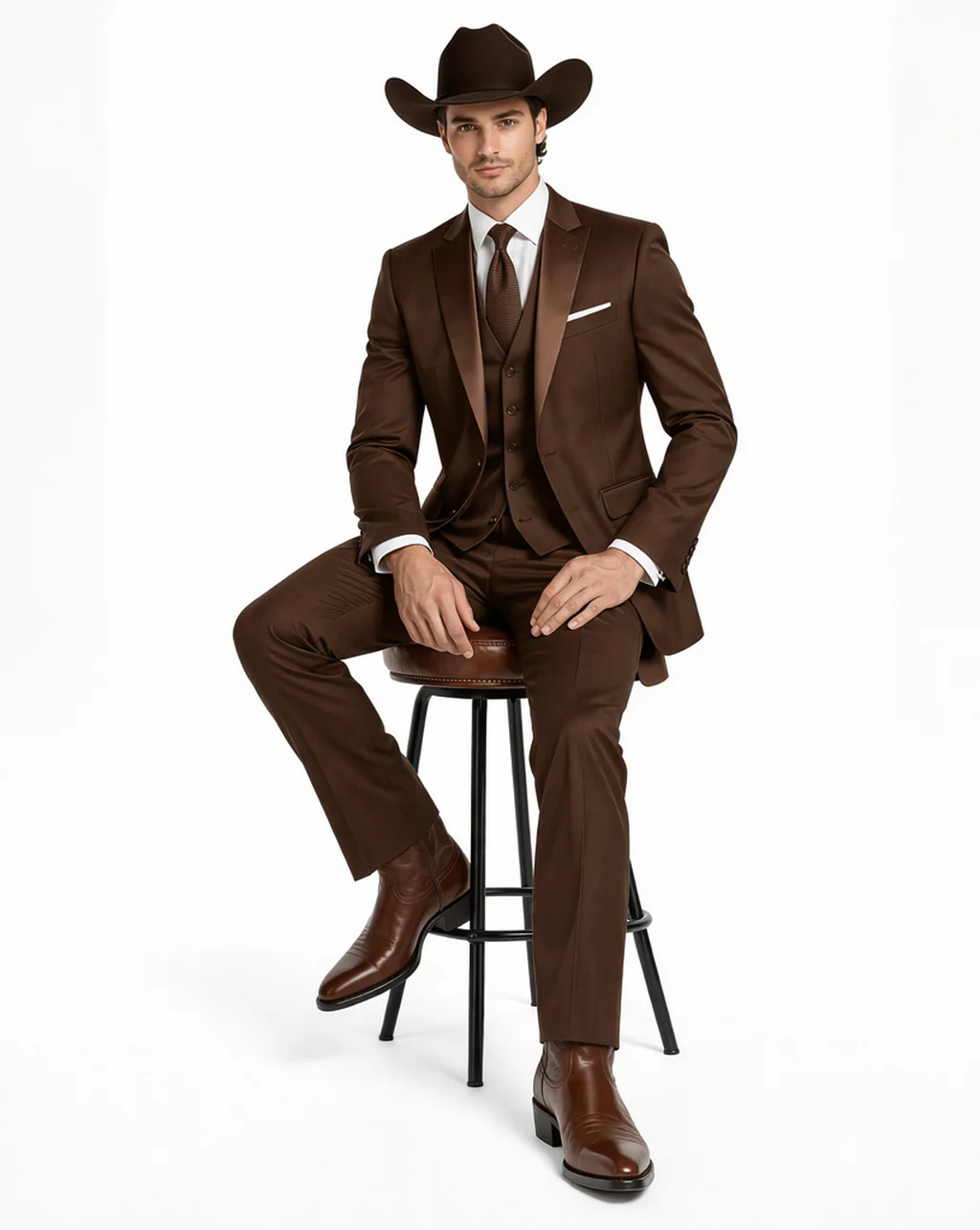 Western Suit - Trajes Para Hombres - Cowboy Formal Attire - Trajes De Novio - Chocolate - Image 4