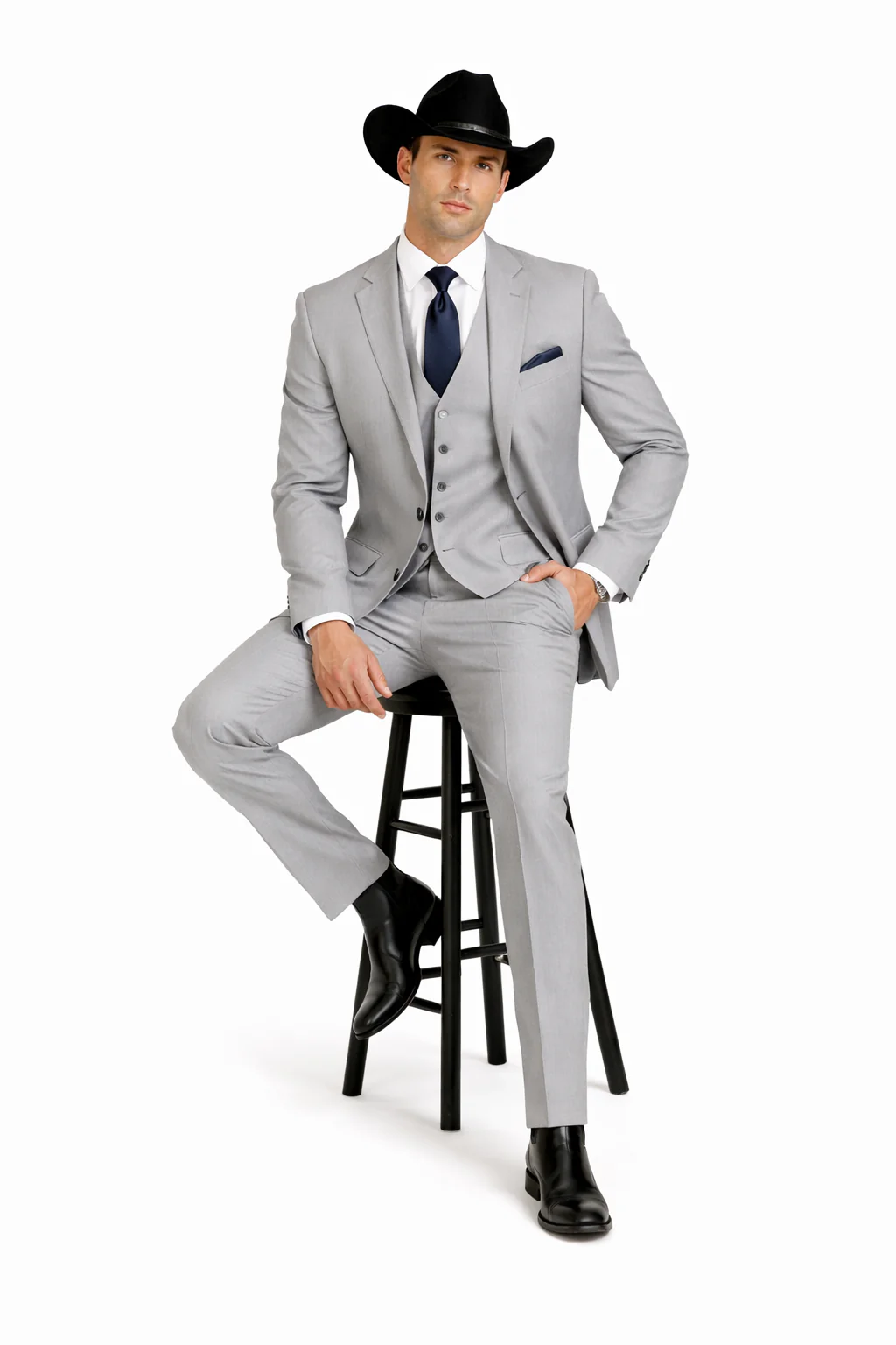Western Suit - Trajes Para Hombres - Cowboy Formal Attire - Trajes De Novio - Grey - Image 4