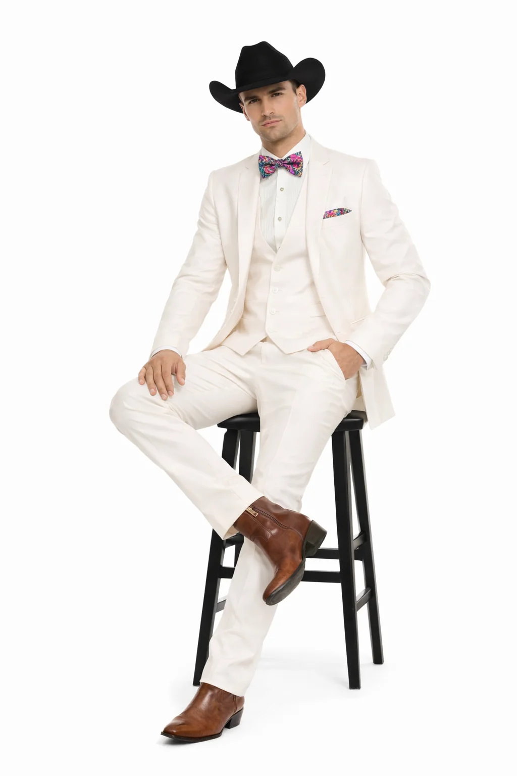 Western Suit - Trajes Para Hombres - Cowboy Formal Attire - Trajes De Novio - Ivory - Image 4