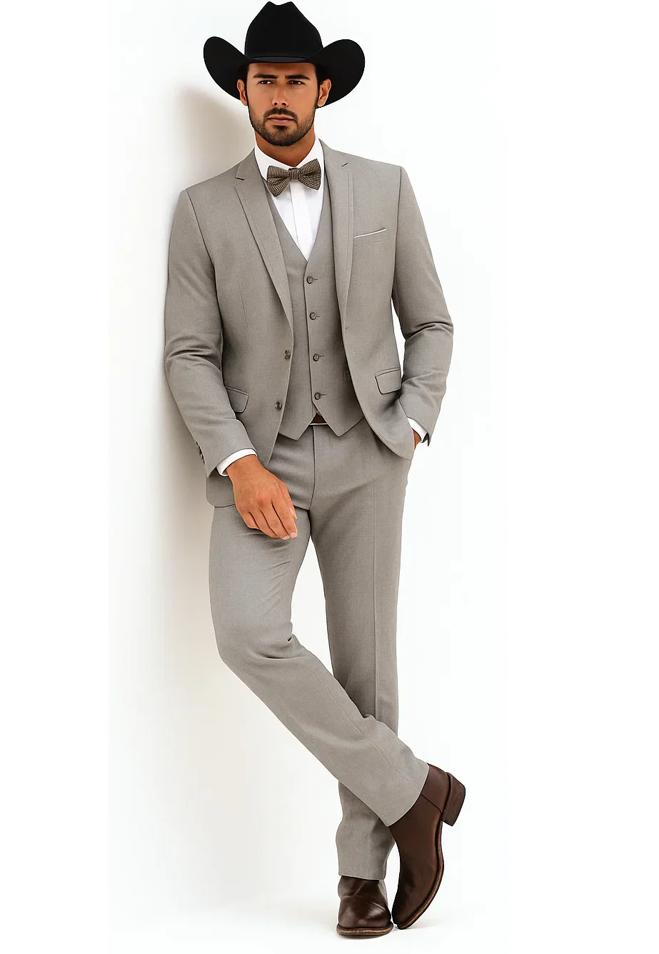 Western Suit - Trajes Para Hombres - Cowboy Formal Attire - Trajes De Novio - Light Gray - Image 5
