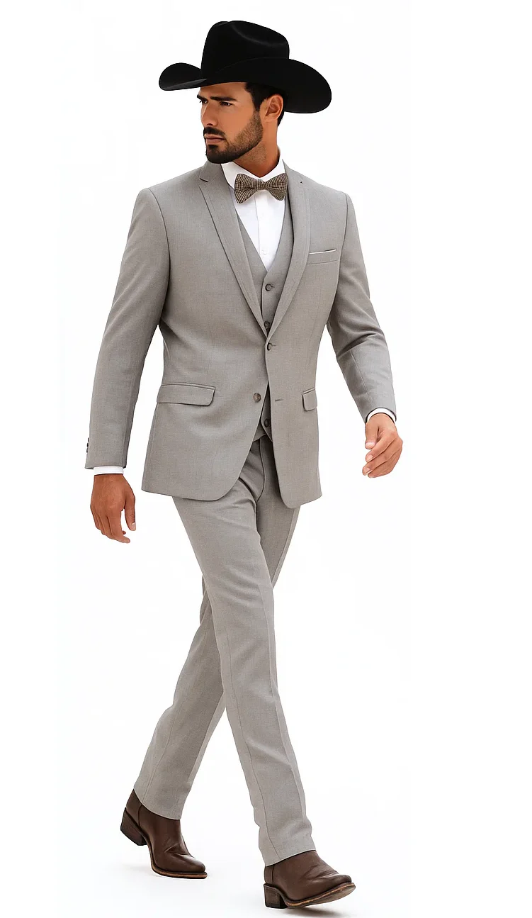 Western Suit - Trajes Para Hombres - Cowboy Formal Attire - Trajes De Novio - Light Gray - Image 6