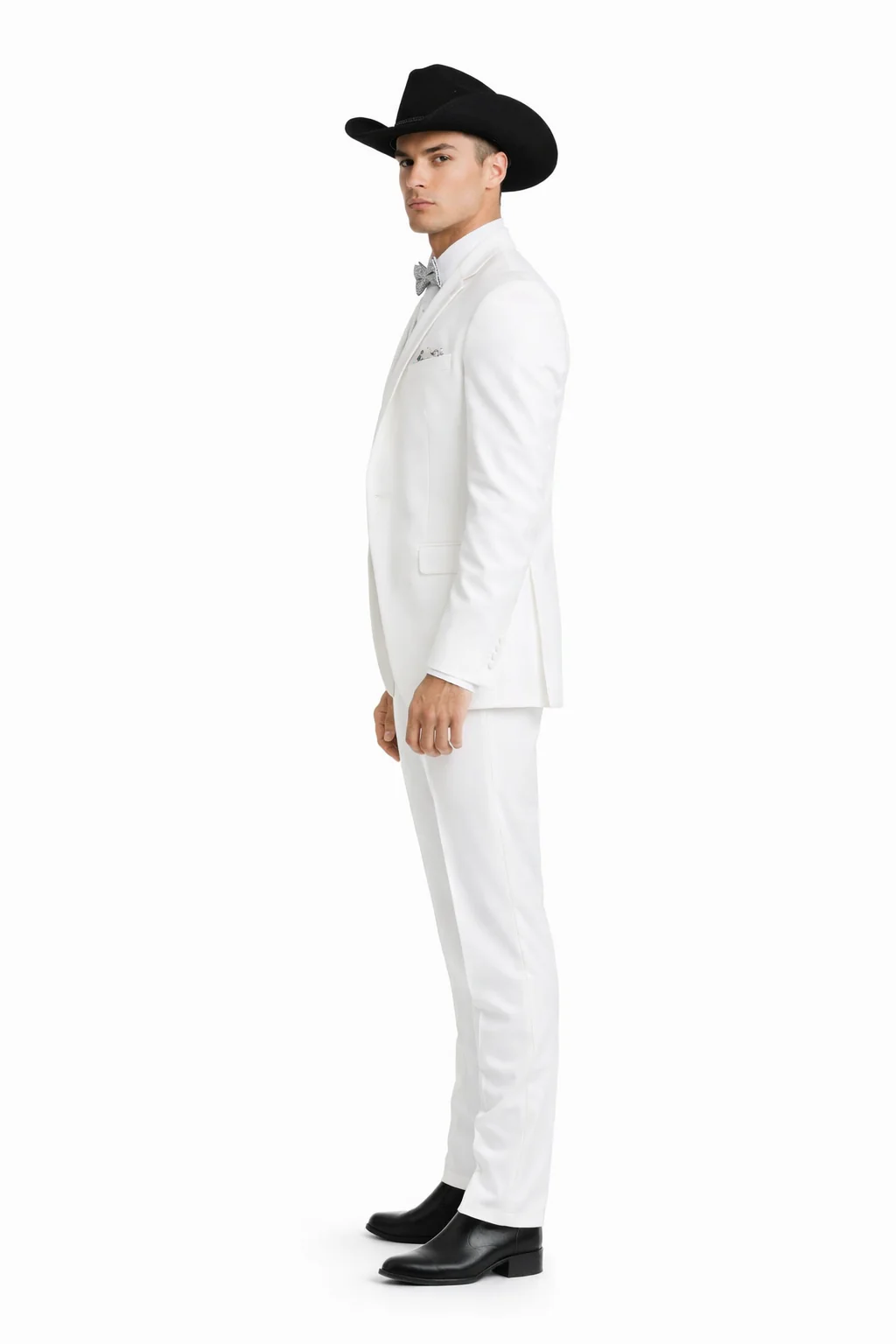 Western Suit - Trajes Para Hombres - Cowboy Formal Attire - Trajes De Novio - Notch Lapel Besom Pocket One Button White Suit - Image 3