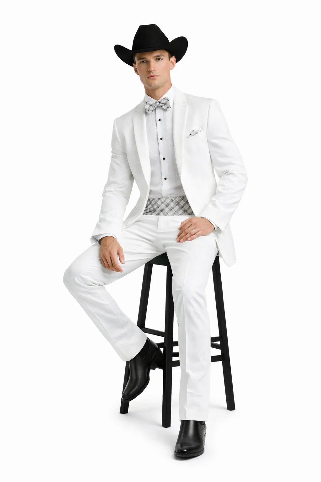 Western Suit - Trajes Para Hombres - Cowboy Formal Attire - Trajes De Novio - Notch Lapel Besom Pocket One Button White Suit - Image 4