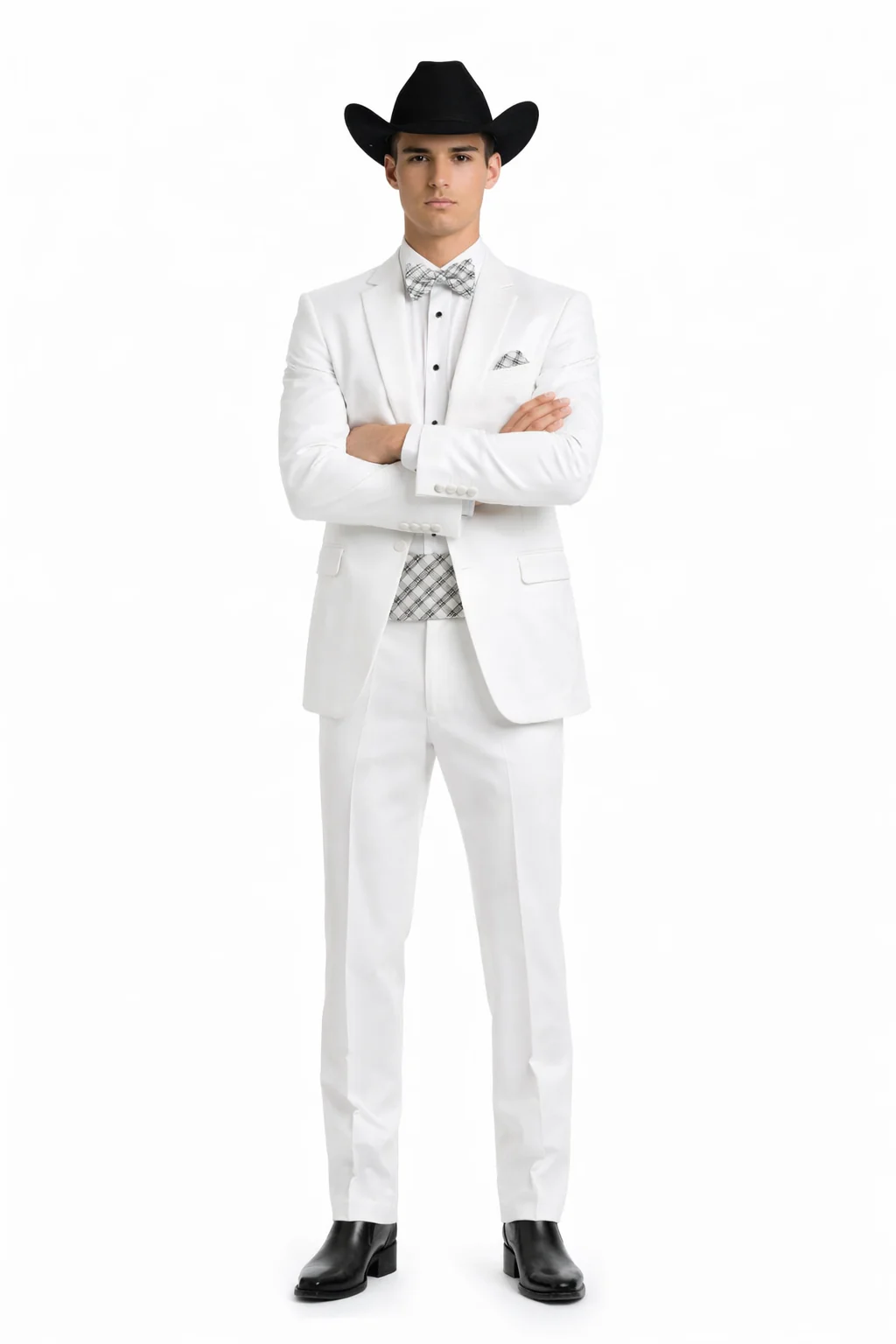 Western Suit - Trajes Para Hombres - Cowboy Formal Attire - Trajes De Novio - Notch Lapel Besom Pocket One Button White Suit - Image 5