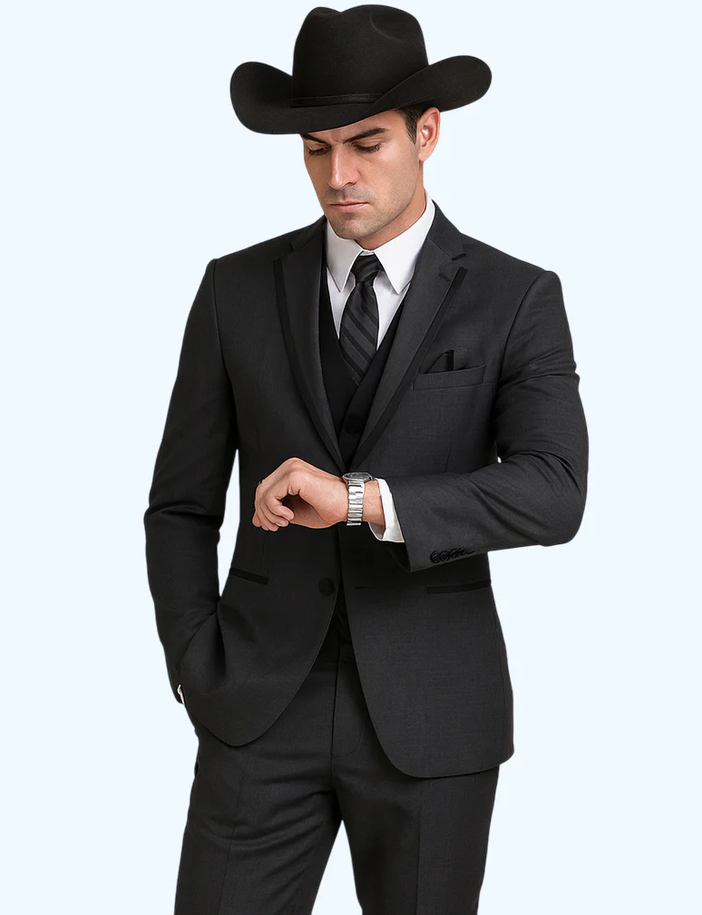 Western Suit - Trajes Para Hombres - Cowboy Formal Attire - Trajes De Novio - Notch Lapel Single Breasted Grey Suit - Image 3