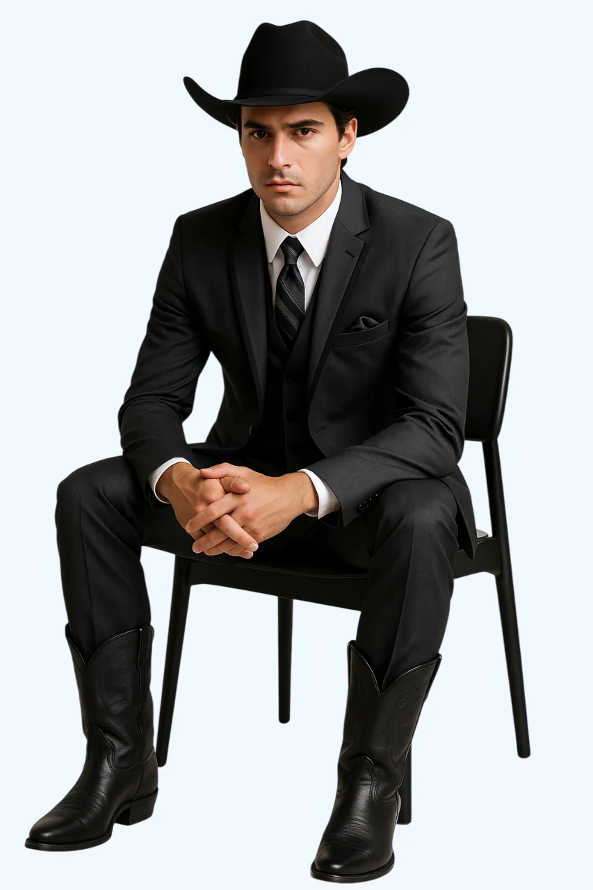 Western Suit - Trajes Para Hombres - Cowboy Formal Attire - Trajes De Novio - Notch Lapel Single Breasted Grey Suit - Image 4