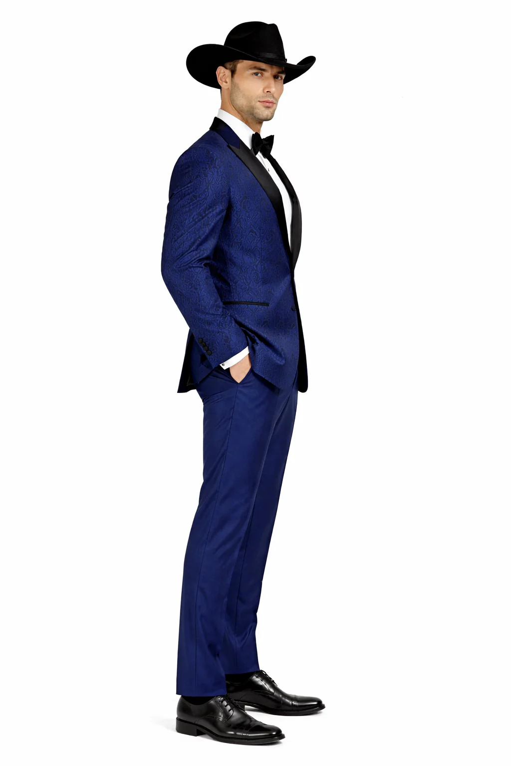 Western Suit - Trajes Para Hombres - Cowboy Formal Attire - Trajes De Novio - Peak Lapel Single Breasted Blue Suit - Image 3