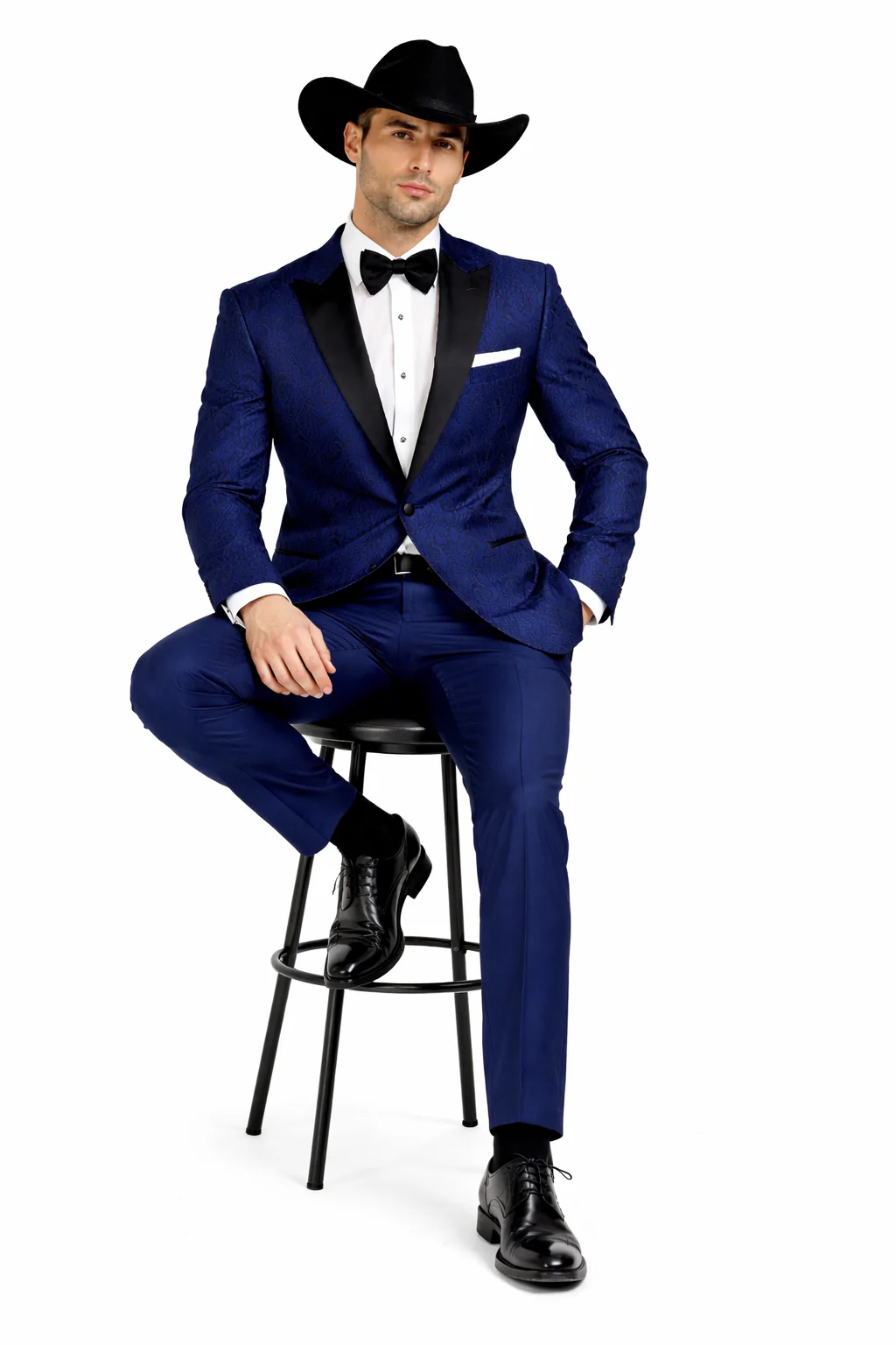 Western Suit - Trajes Para Hombres - Cowboy Formal Attire - Trajes De Novio - Peak Lapel Single Breasted Blue Suit - Image 4