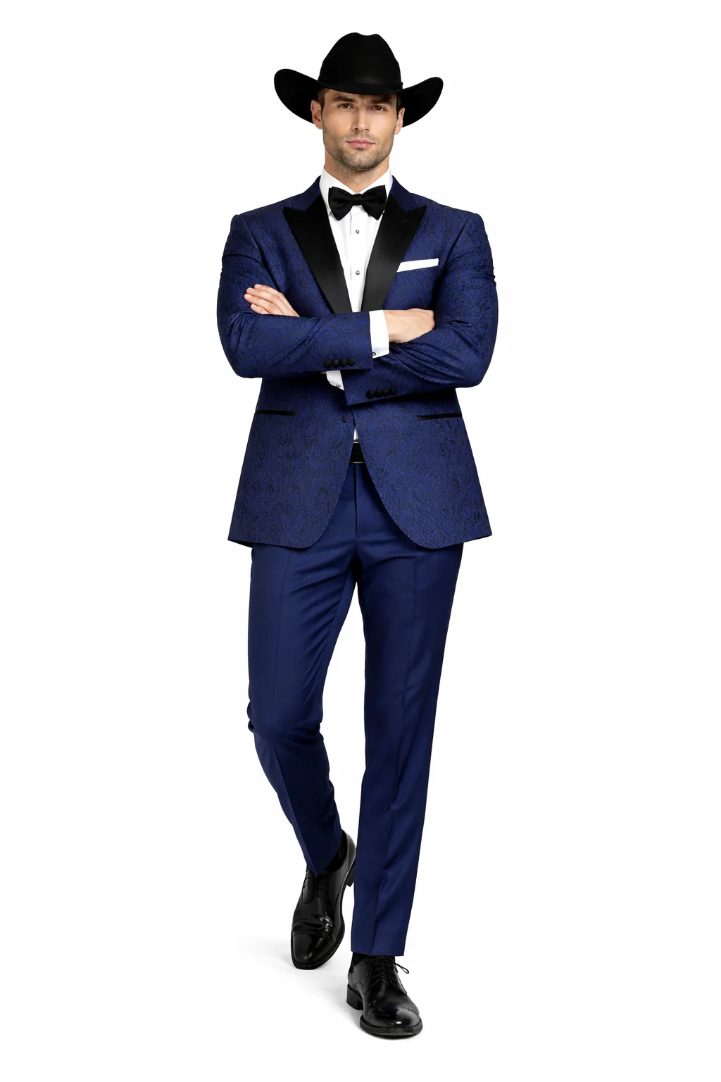 Western Suit - Trajes Para Hombres - Cowboy Formal Attire - Trajes De Novio - Peak Lapel Single Breasted Blue Suit - Image 5
