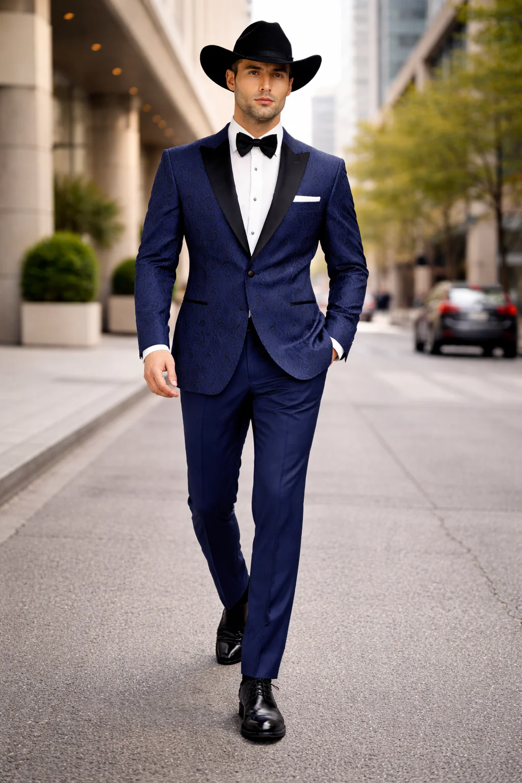 Western Suit - Trajes Para Hombres - Cowboy Formal Attire - Trajes De Novio - Peak Lapel Single Breasted Blue Suit - Image 7