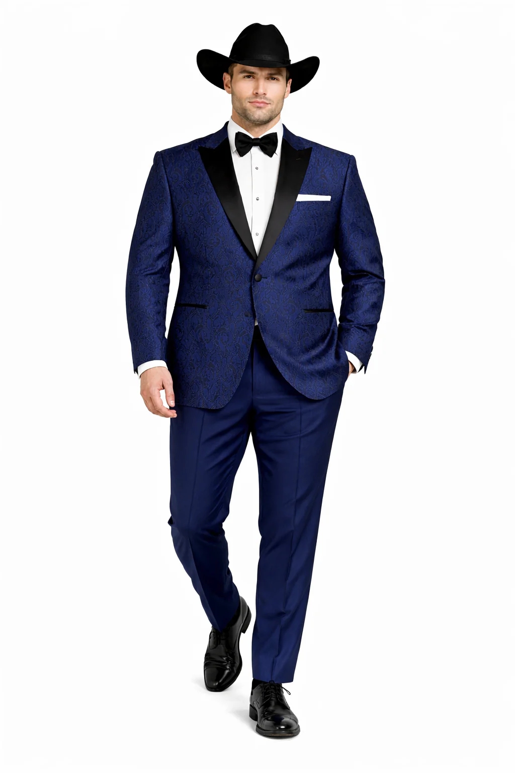 Western Suit - Trajes Para Hombres - Cowboy Formal Attire - Trajes De Novio - Peak Lapel Single Breasted Blue Suit - Image 8