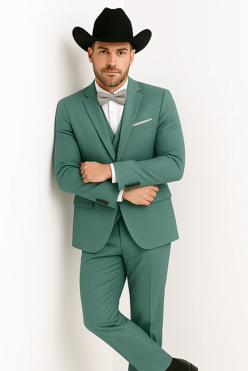 Western Suit - Trajes Para Hombres - Cowboy Formal Attire - Trajes De Novio - Sea Glass Green - Image 3