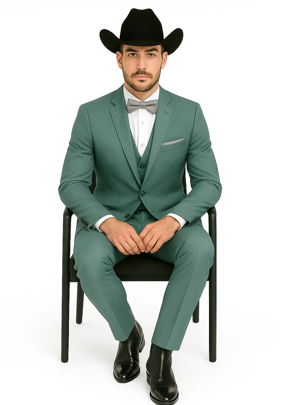 Western Suit - Trajes Para Hombres - Cowboy Formal Attire - Trajes De Novio - Sea Glass Green - Image 4