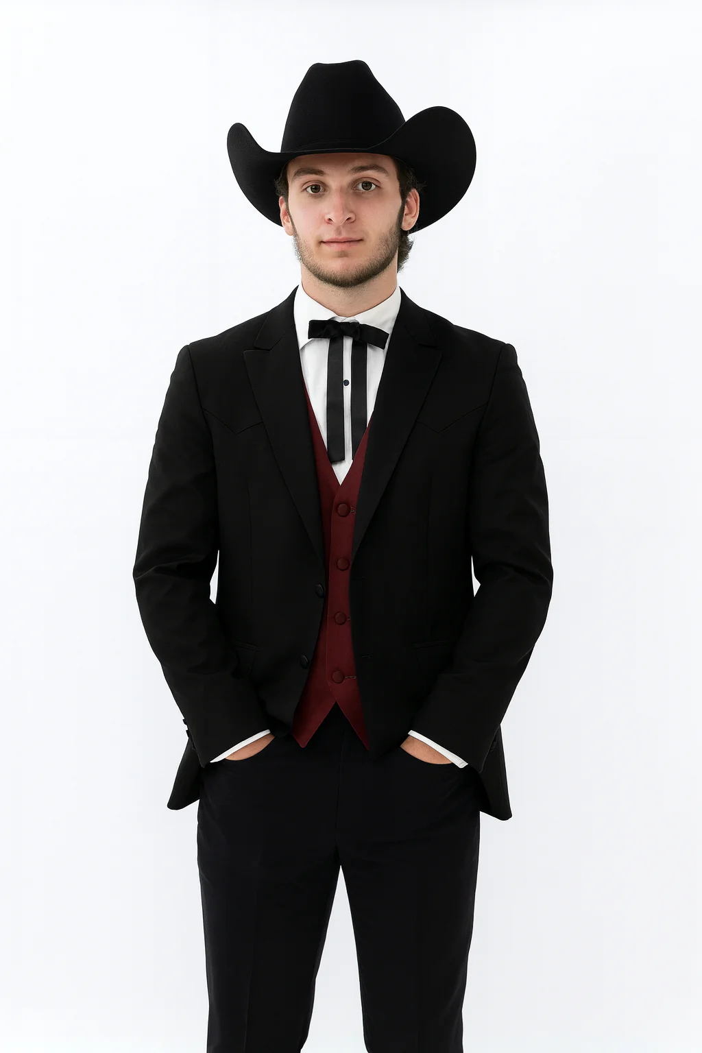 Western Suit - Trajes Para Hombres - Cowboy Formal Attire - Trajes De Novio - Two Button Peak Western Black - Image 6