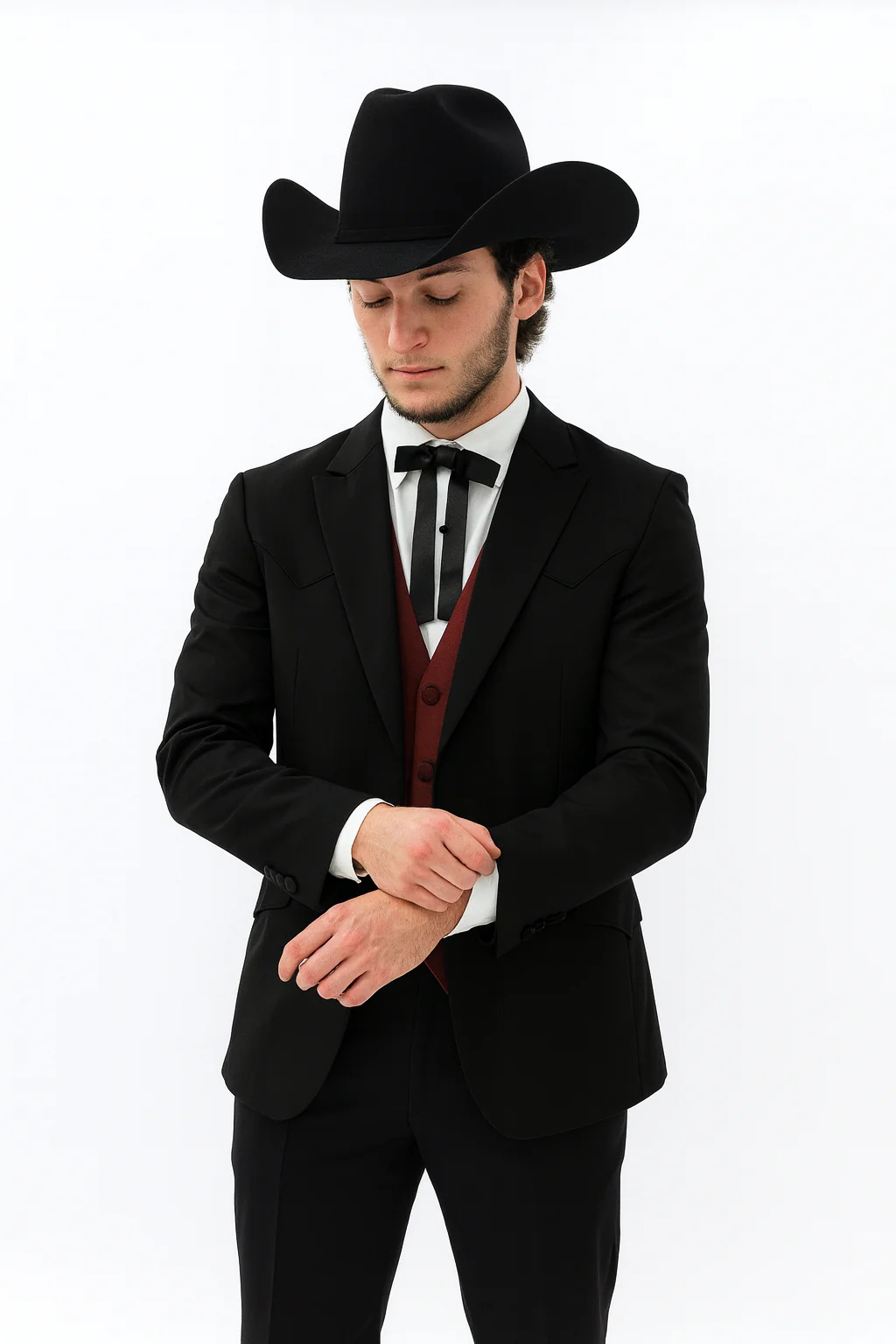 Western Suit - Trajes Para Hombres - Cowboy Formal Attire - Trajes De Novio - Two Button Peak Western Black - Image 8