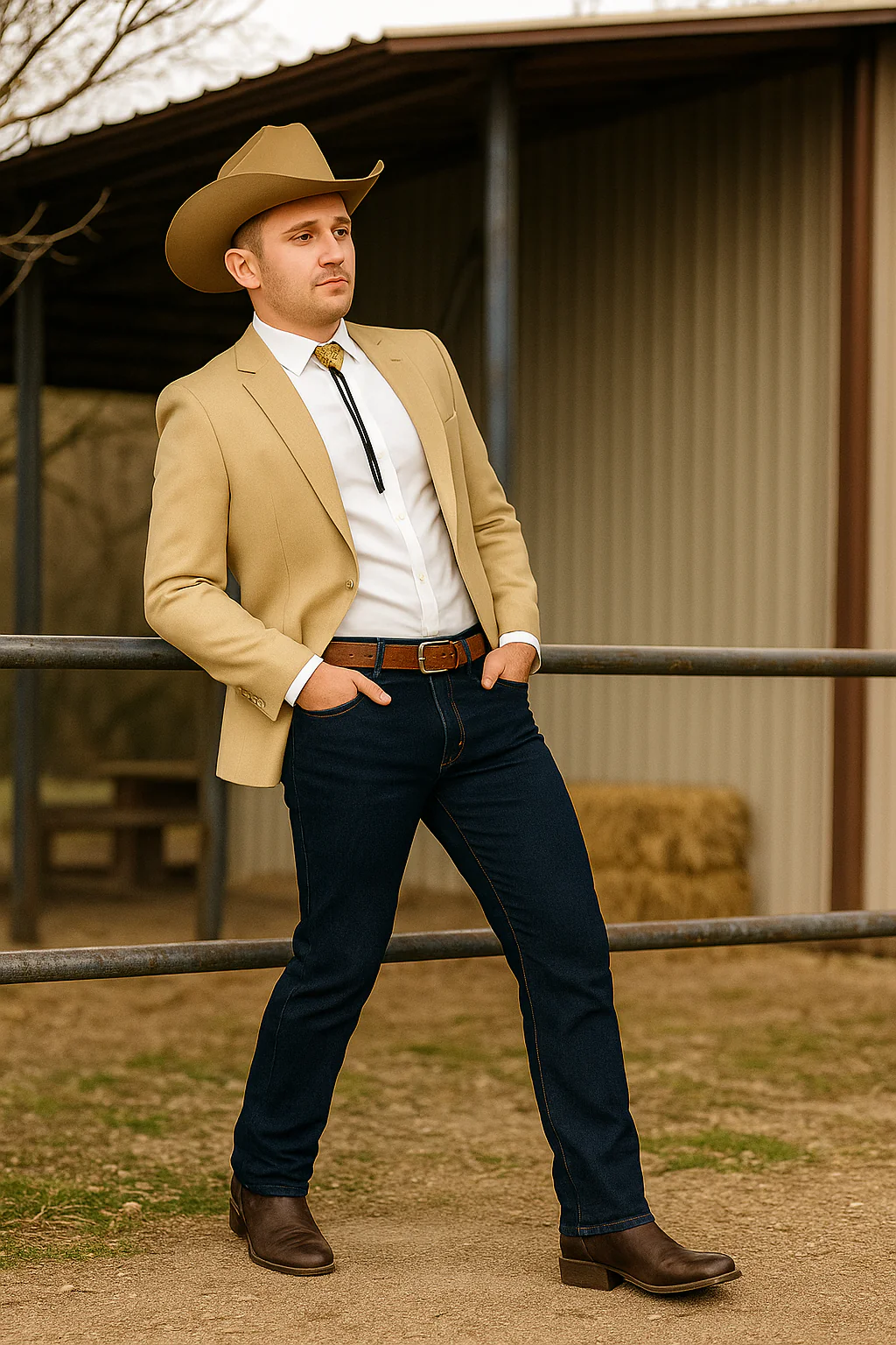 Western Tan Tuxedo Dinner Jacket - Light Khaki Beige Color - Image 4