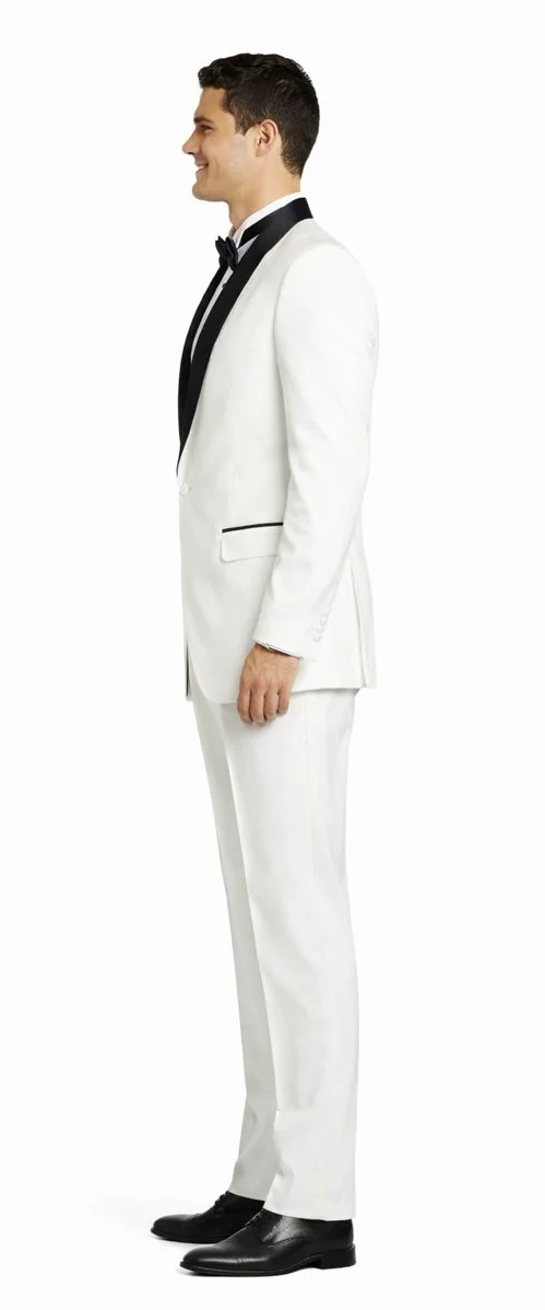 White And Black Lapel Tuxedo Suit Jacket & Pants Blazer Dinner Jacket Looking - Image 3