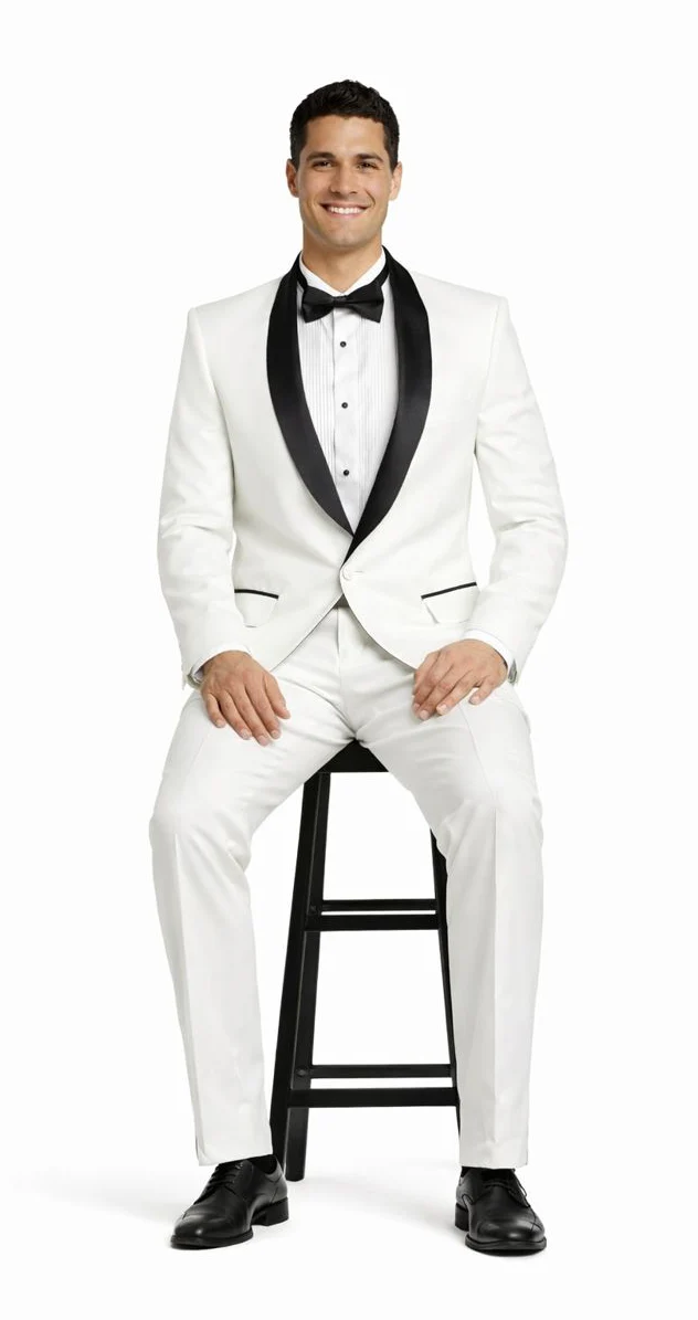 White And Black Lapel Tuxedo Suit Jacket & Pants Blazer Dinner Jacket Looking - Image 4