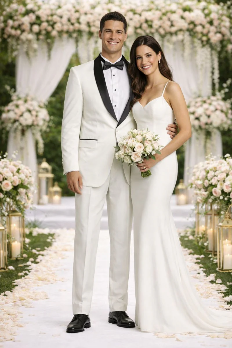White And Black Lapel Tuxedo Suit Jacket & Pants Blazer Dinner Jacket Looking - Image 6