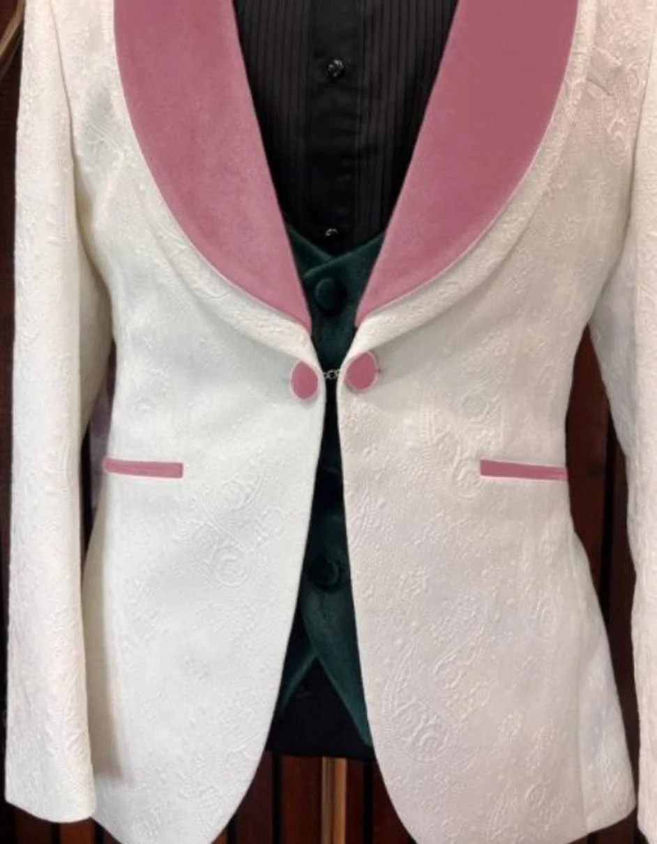 White and Rose Gold Tuxedo Suit - Wedding Groom Vested Suit - Image 4