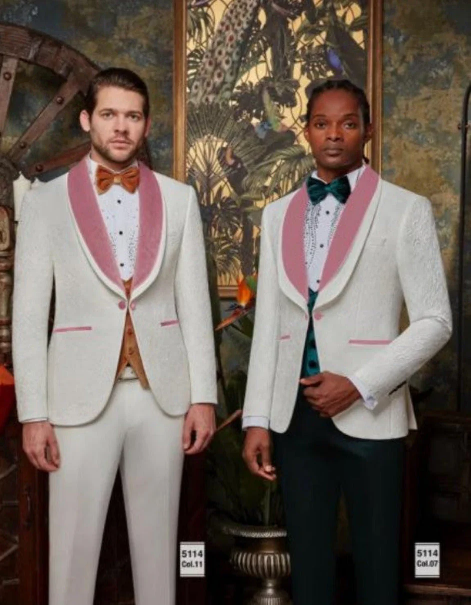 White and Rose Gold Tuxedo Suit - Wedding Groom Vested Suit - Image 5