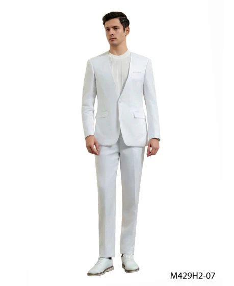 White Linen Suit For Summer - Collarless Blazer and Pants Collarless Lapel - No Lapel Casual! - Image 6