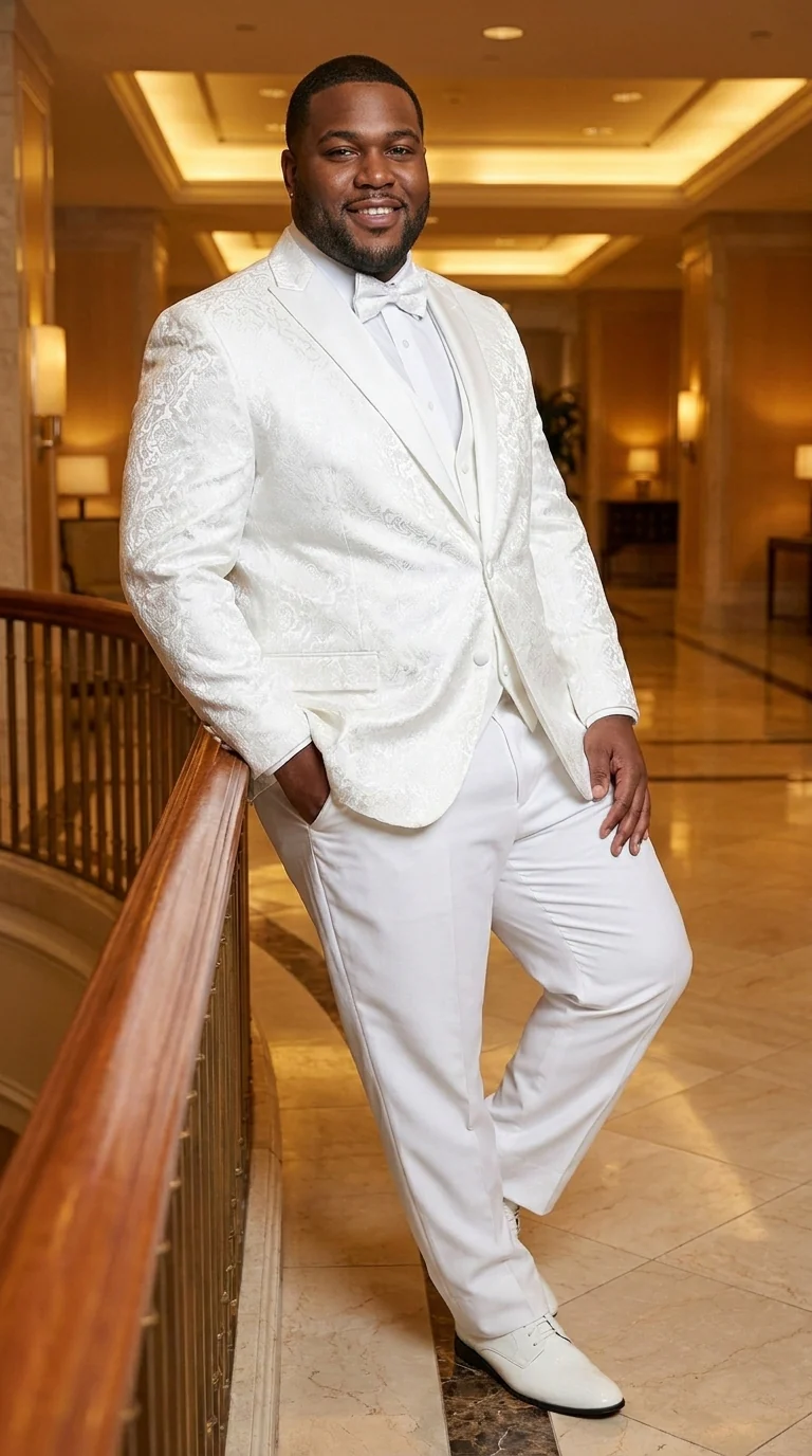 Men’s White Paisley Wedding Tuxedo with Groom Suit Jacket, Vest and Pants, Formal Dress Suit - Image 14
