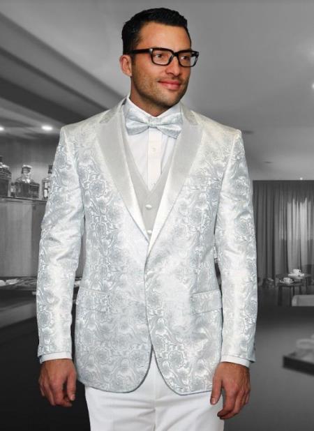 Men’s White Paisley Wedding Tuxedo with Groom Suit Jacket, Vest and Pants, Formal Dress Suit - Image 16