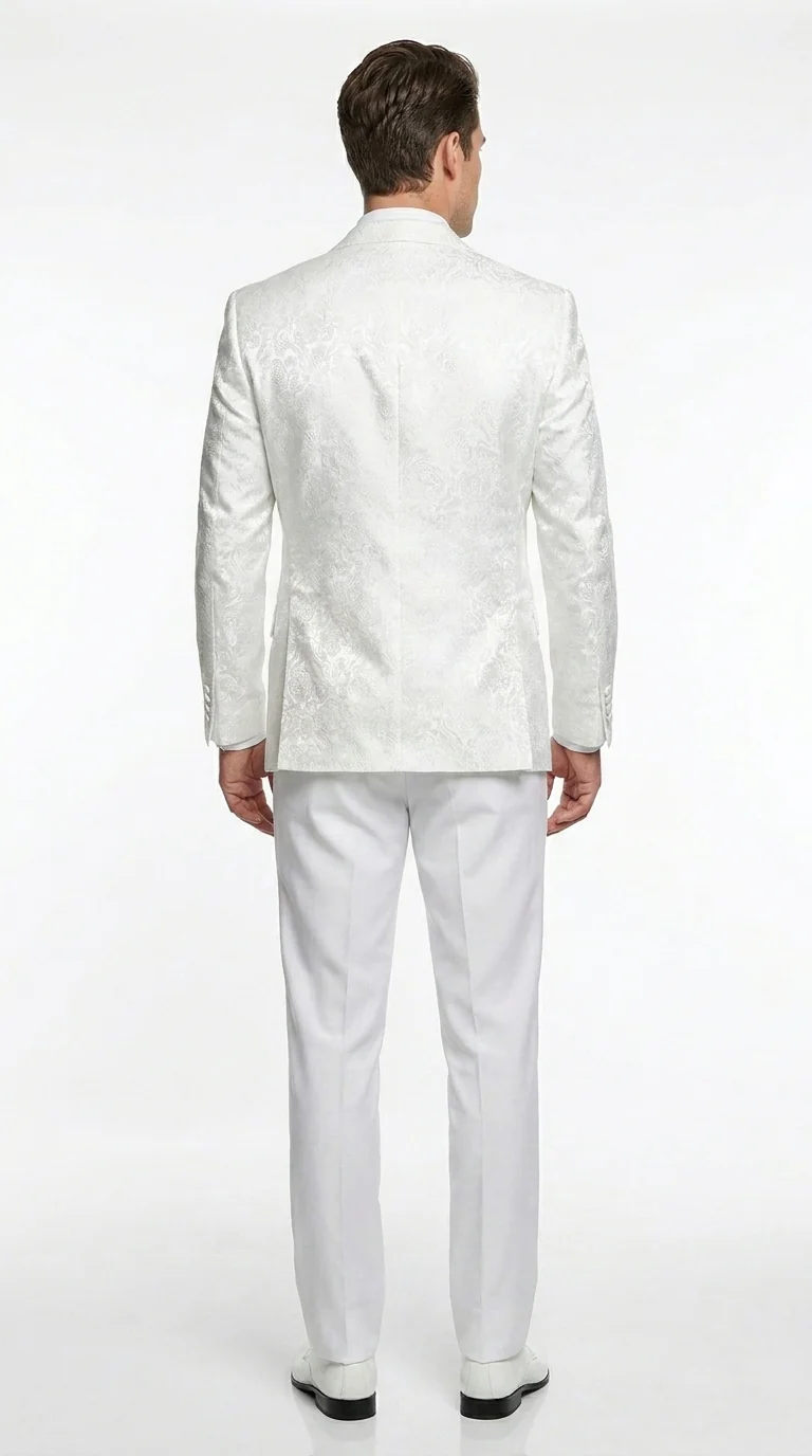 Men’s White Paisley Wedding Tuxedo with Groom Suit Jacket, Vest and Pants, Formal Dress Suit - Image 5