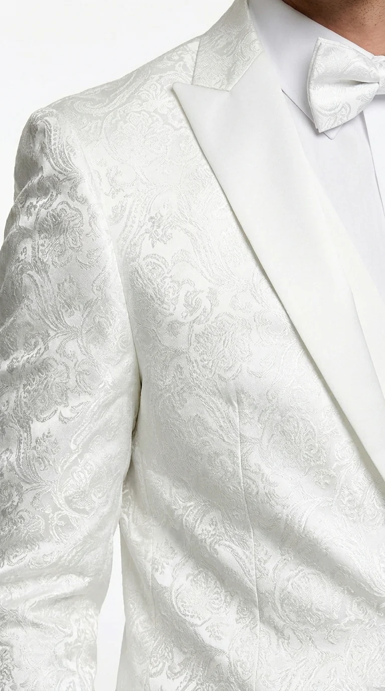 Men’s White Paisley Wedding Tuxedo with Groom Suit Jacket, Vest and Pants, Formal Dress Suit - Image 8