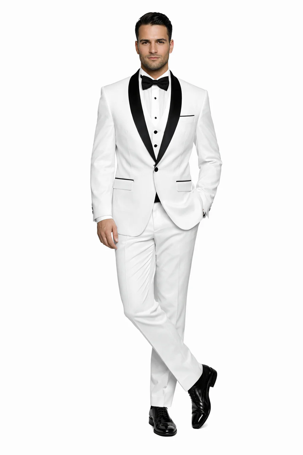 White Shiny Tuxedo Vested Suit - Sateen Sharkskin Fabric Groom Suit - Image 8
