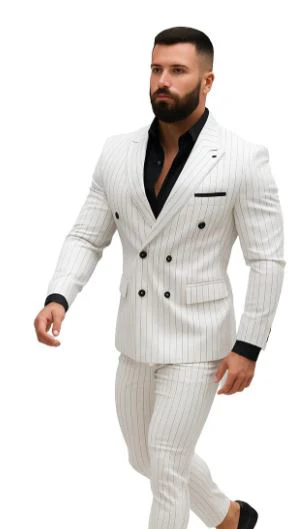 White Suit With Black Pinstripe - 1920's 1940's Dress Suits - Image 2