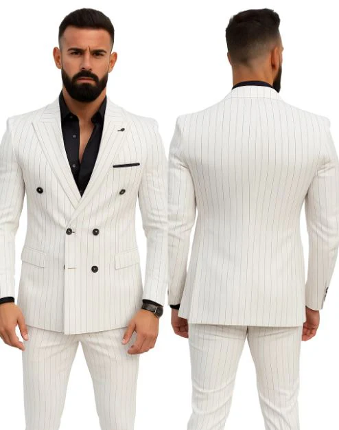 White Suit With Black Pinstripe - 1920's 1940's Dress Suits - Image 3