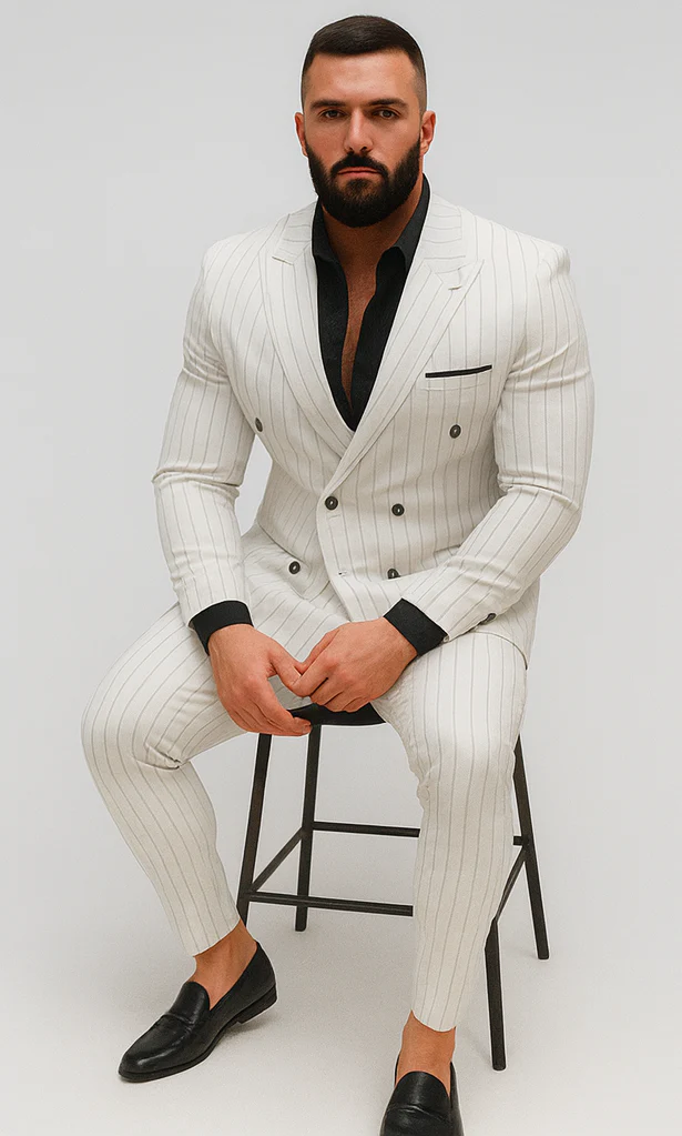 White Suits With Black Pinstripe - 1920's 1940's Dress Suit - Image 4