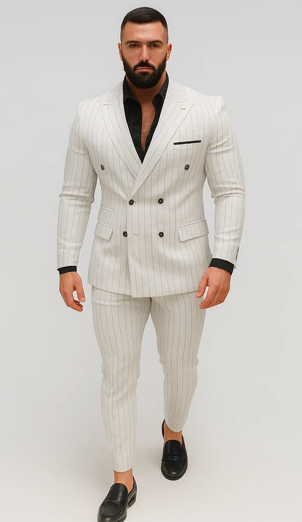 White Suits With Black Pinstripe - 1920's 1940's Dress Suit - Image 5