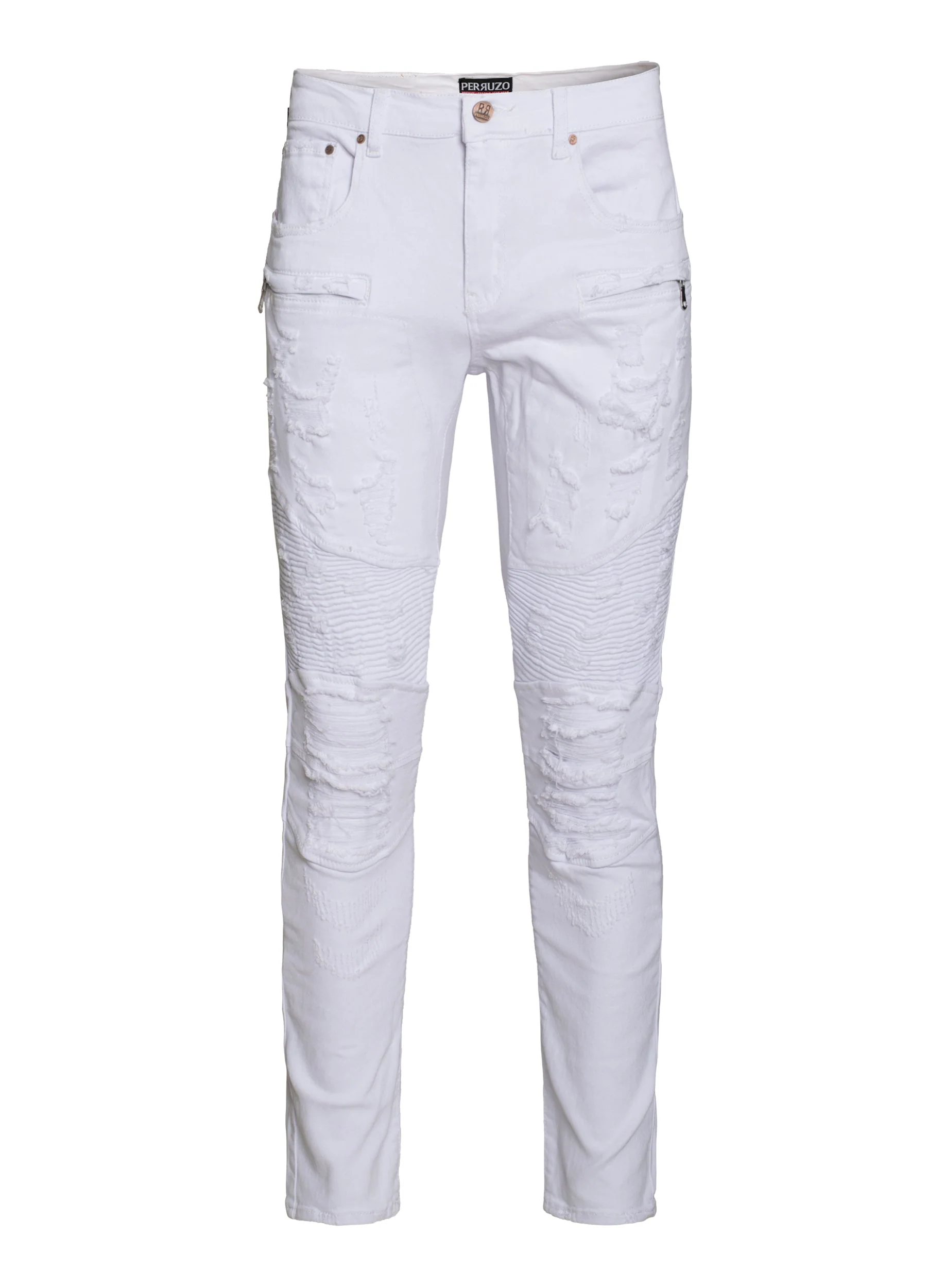 Distressed Moto Jeans in White